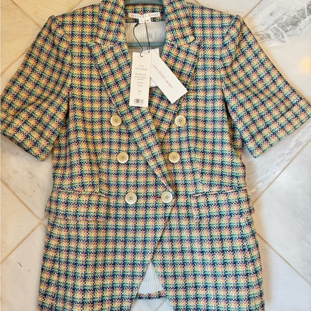 Colorful Plaid Double-Breasted Blazer